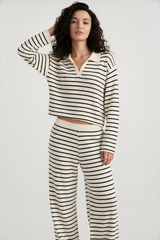 Striped Long Sleeve Pullover Wide Leg Two Piece Set