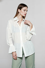 Raised Jacquard Flare Sleeve Blouse