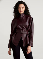 Stand Collar Trench Leather Jacket