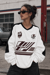 Collegiate Color-Blocked Long Sleeve Crew Neck Relaxed Sweatshirt