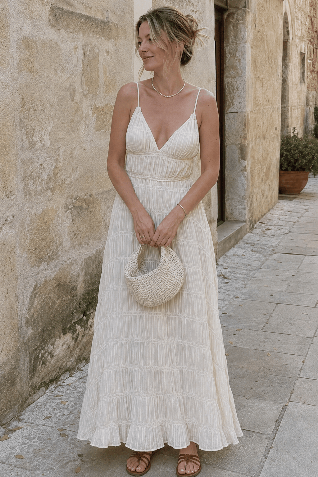 Spaghetti Strap Deep V Boho Dress