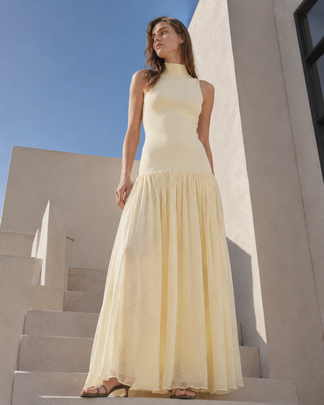 Yellow Sleeveless Mesh Boho Dress