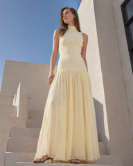 Yellow Sleeveless Mesh Boho Dress