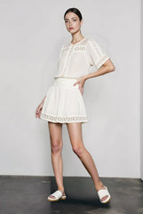 Linen Short Sleeve Blouse Skirt Vacation Set