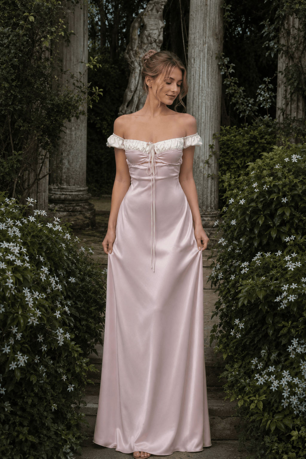 Satin Strapless Tie Slim Romantic Maxi Dress