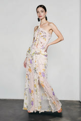Halter Open Back Floral Sunset Vacation Dress