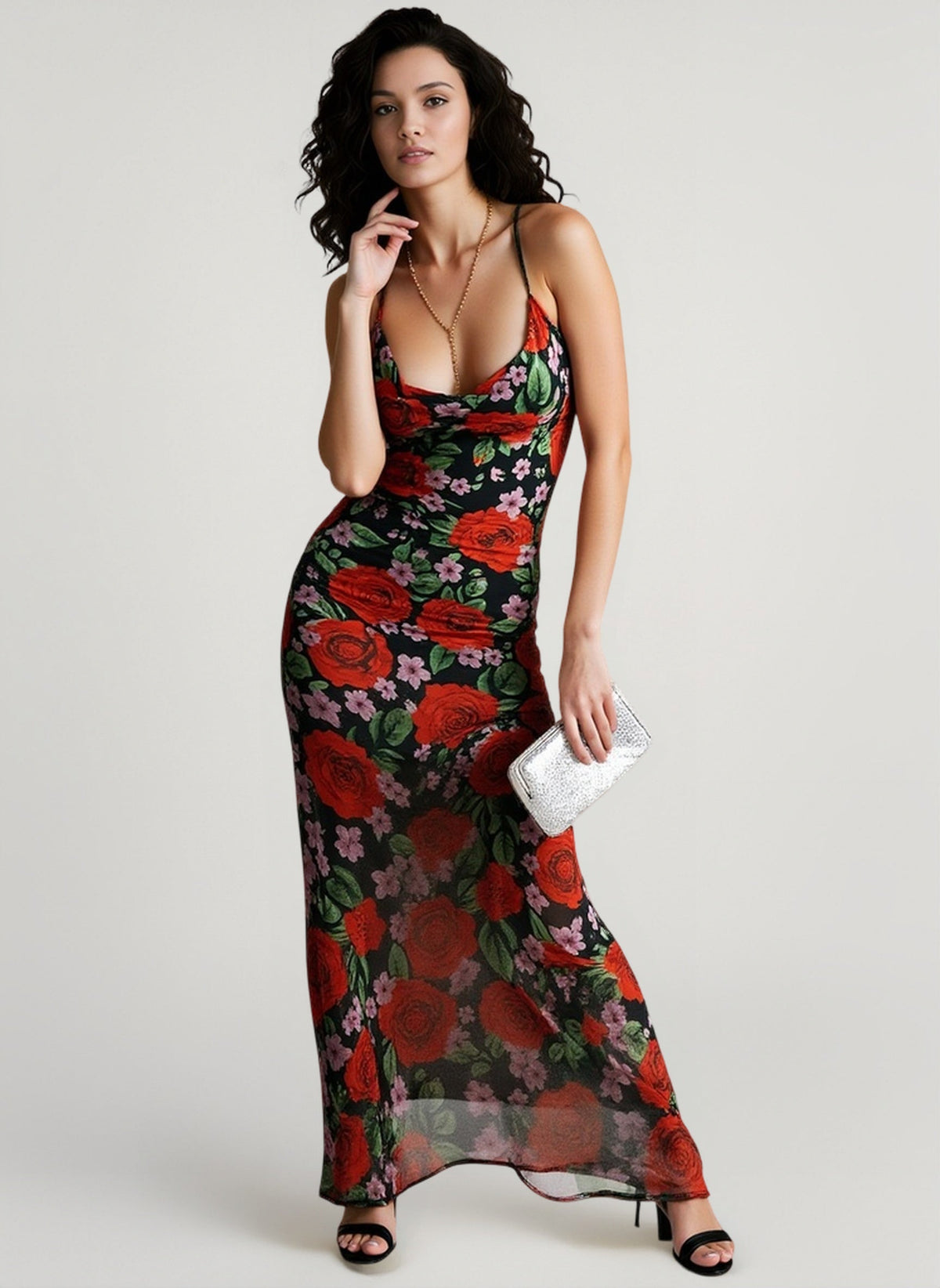 Printed V Neck Slim Fit Vacation Dress