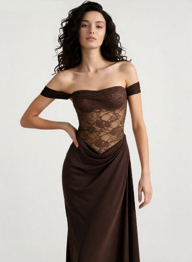 Solid Lace Panel Bodycon Formal Dress