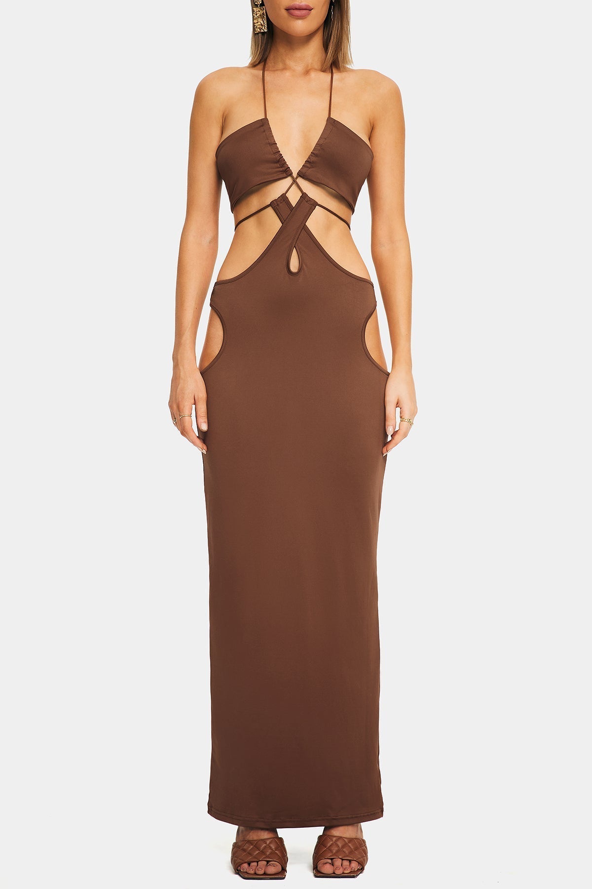 Cut Out Backless Solid Maxi Dress
