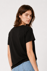 Minimalist Solid Deep V Neck Slub Cotton Loose T-shirt