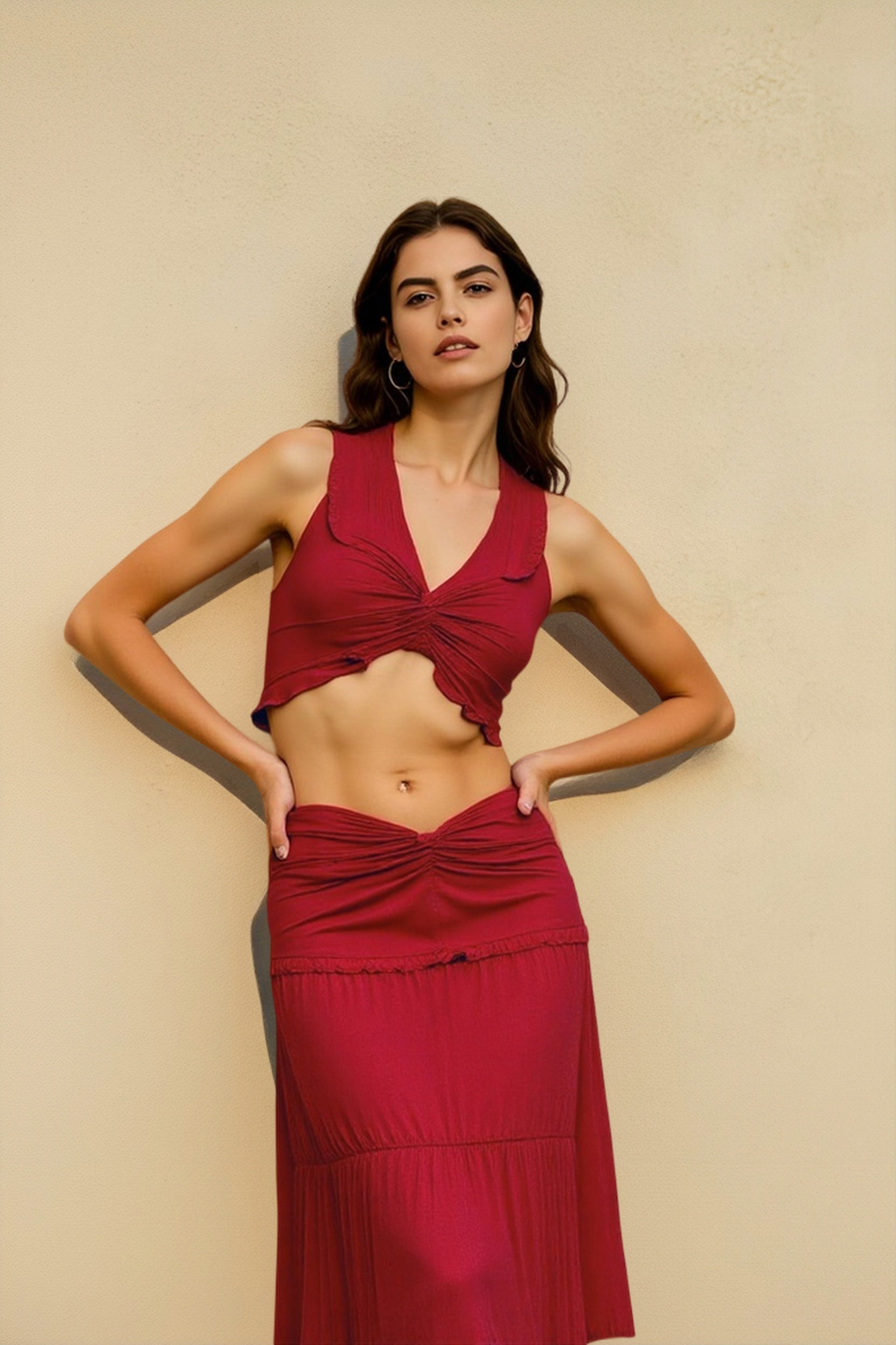 Crop Top High Waist Skirt Two Piece Vacation Set