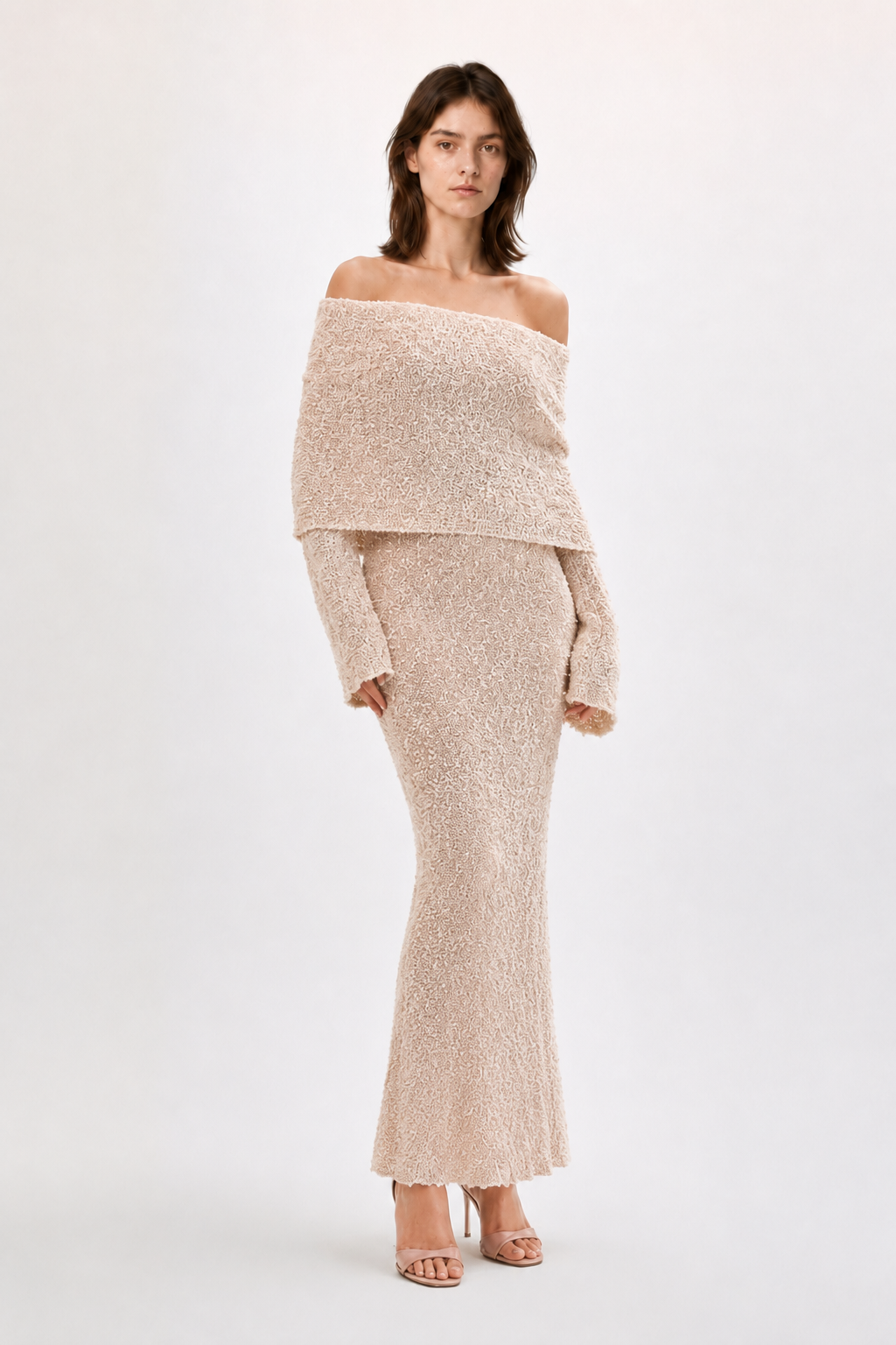 Off Shoulder One Shoulder Knit Sweater Dress