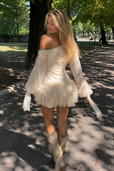 One Shoulder Ruffle Ruched Tulle Reception Dress
