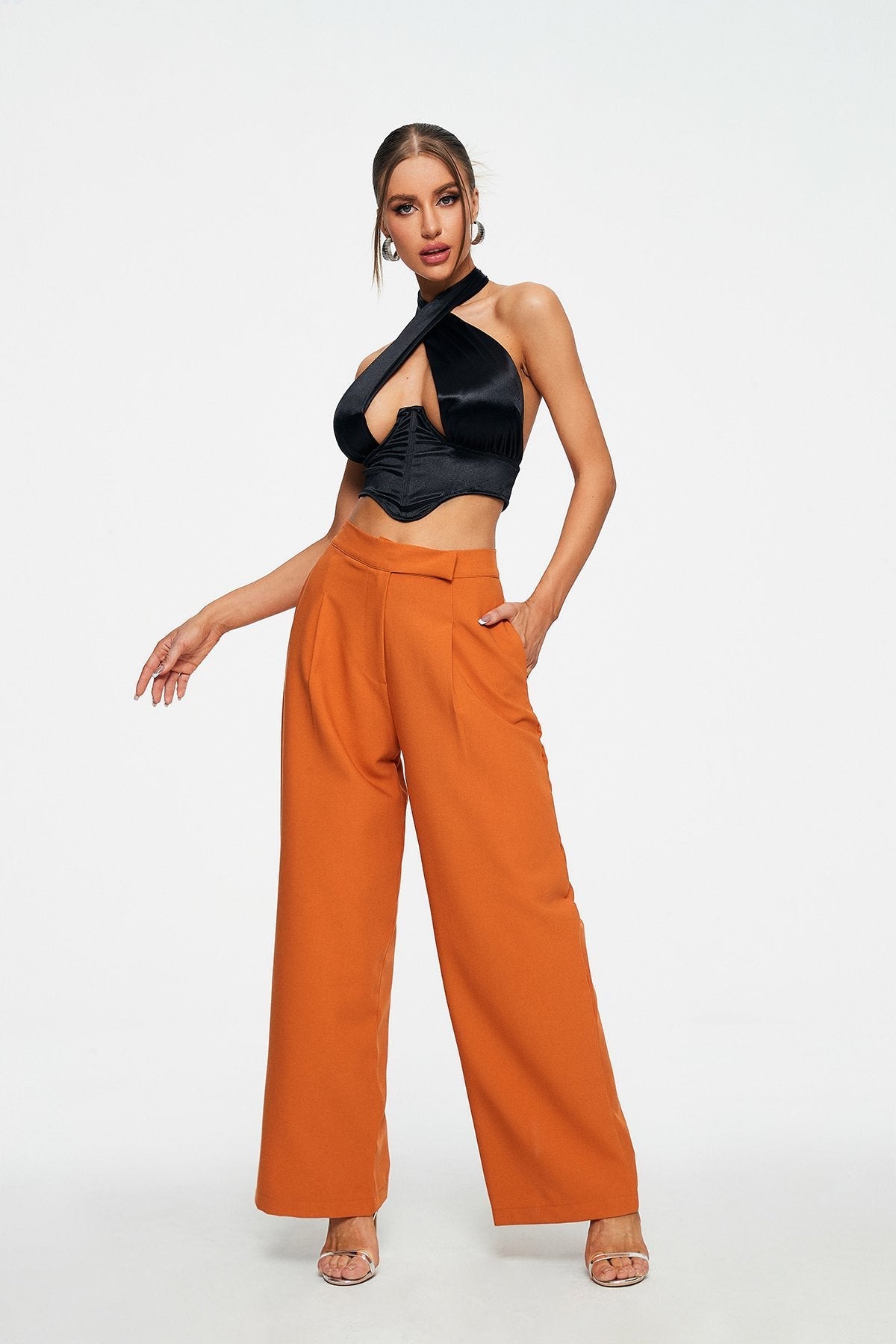 Cross Wrap Boning Curved Hem Backless Corset Top