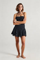 Polka Dot Halter Neck Backless Bodycon Mini Dress