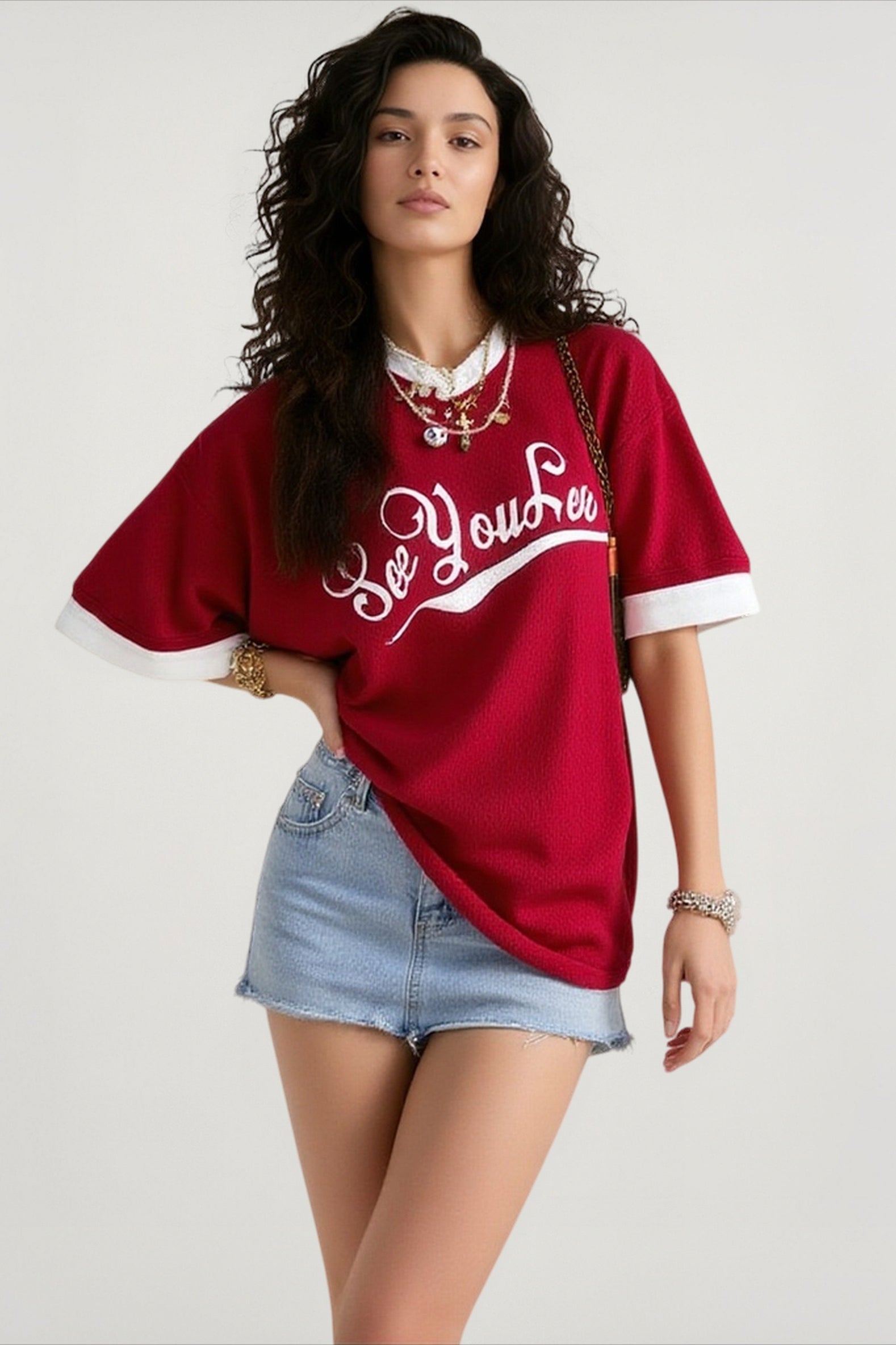 V Neck Mesh Letter T-shirts