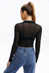 Mesh Half Zipper Solid Bodysuit