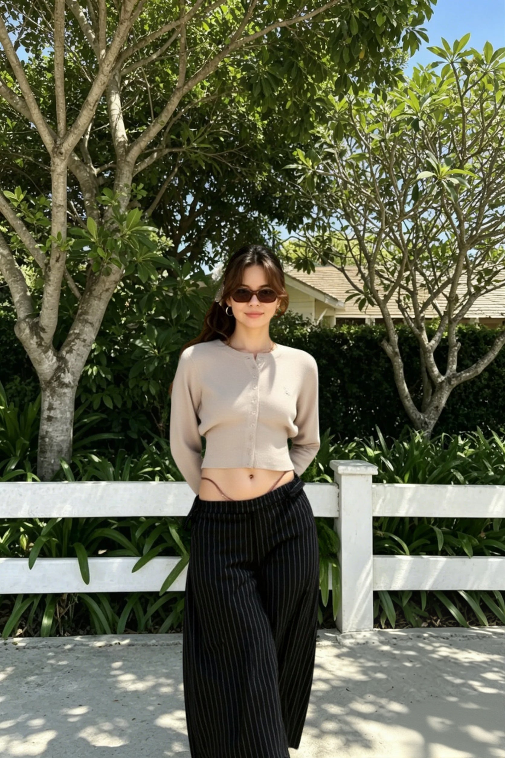 Embroidered Button Crop Cardigan