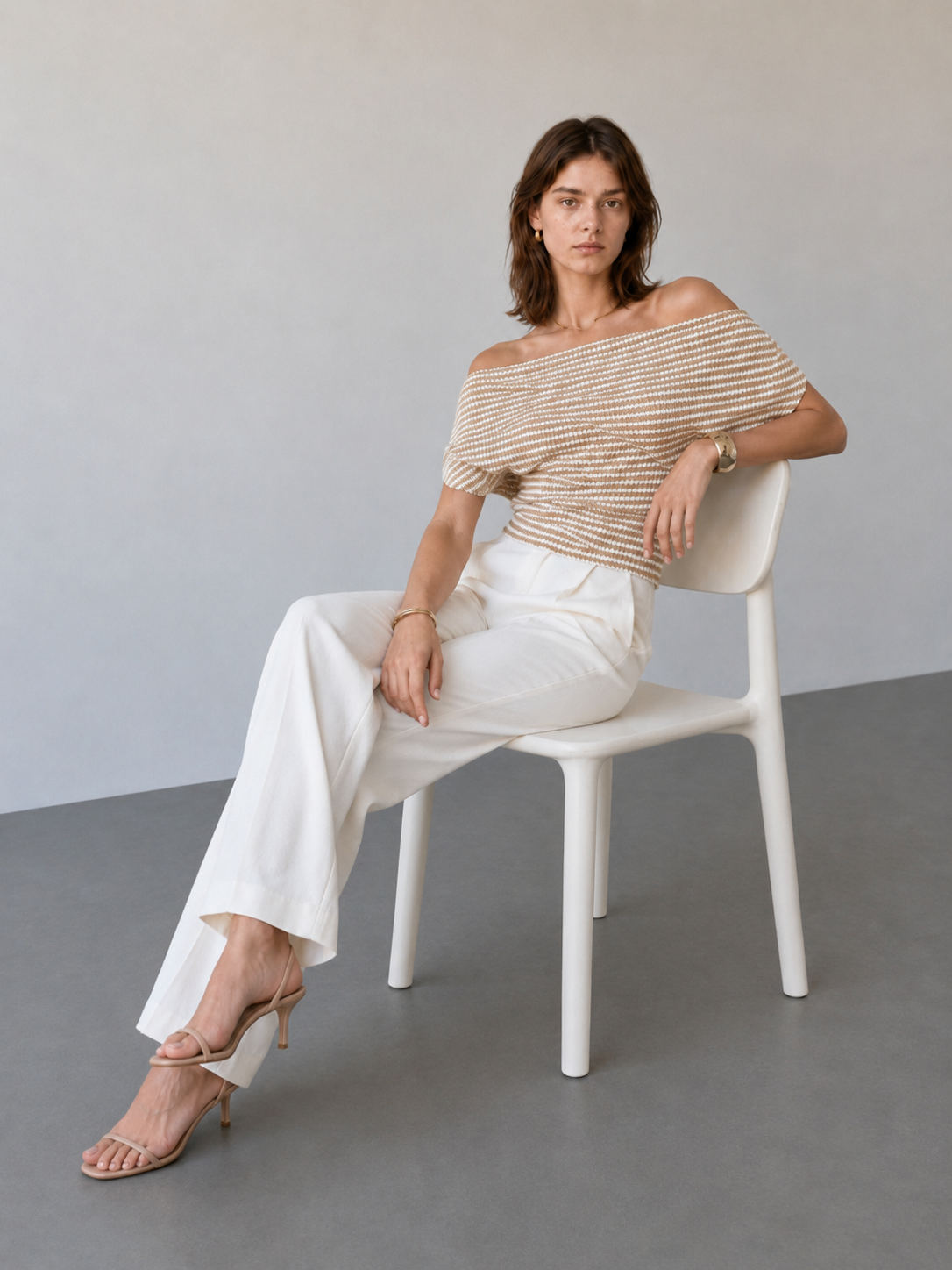 Chic Cold Shoulder Stripe Short Sleeve Knit Blouse