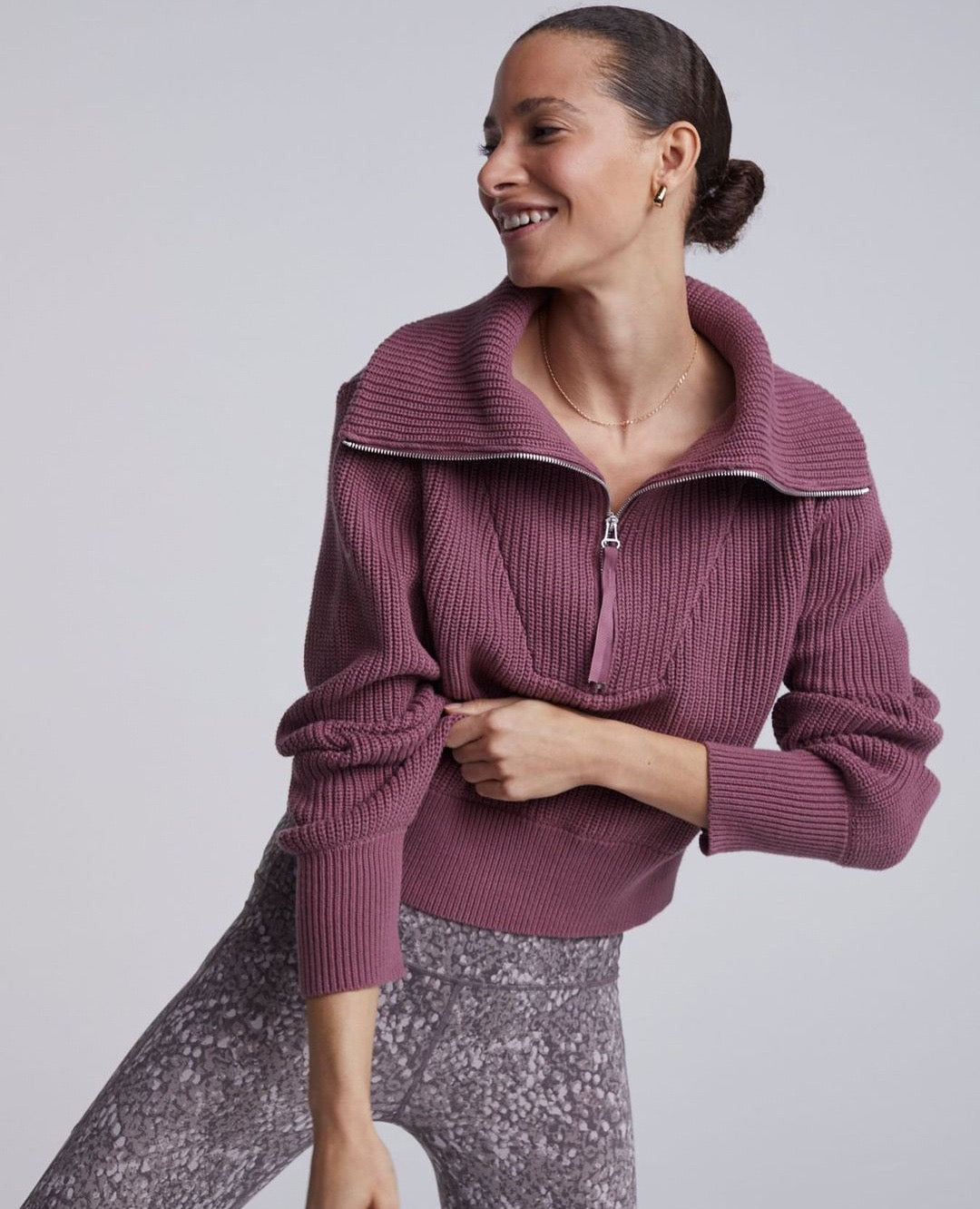 Wide Collar Half Zip Long Sleeve Sweater