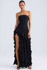 Ruffle-Trim Strapless Gown