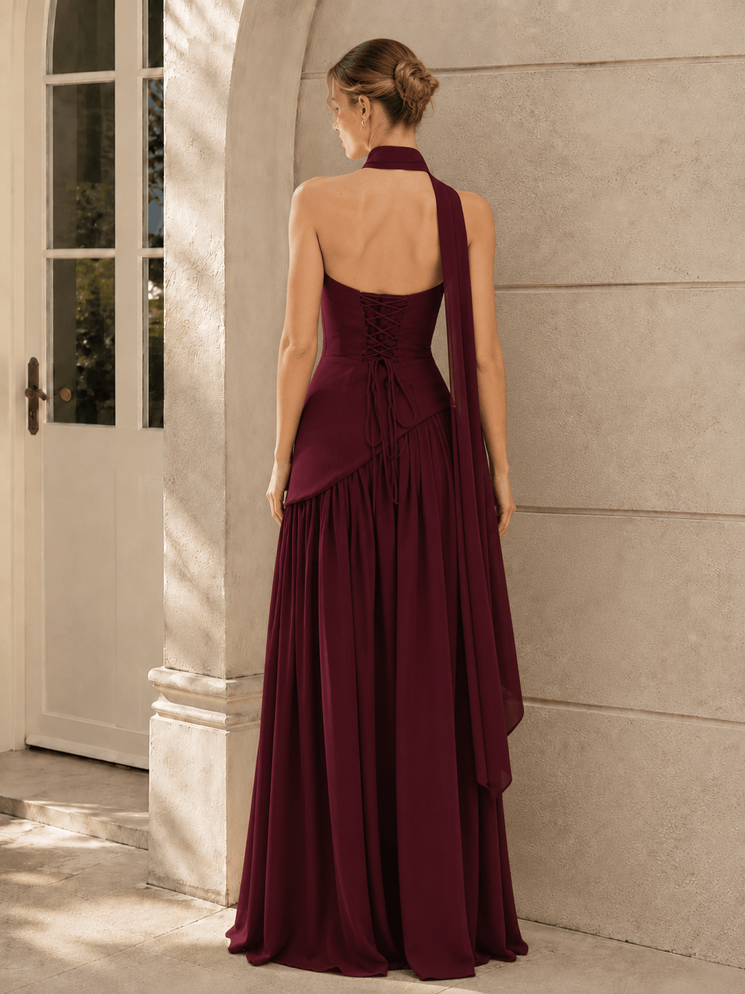 Solid Bustier High Slit Formal Dress