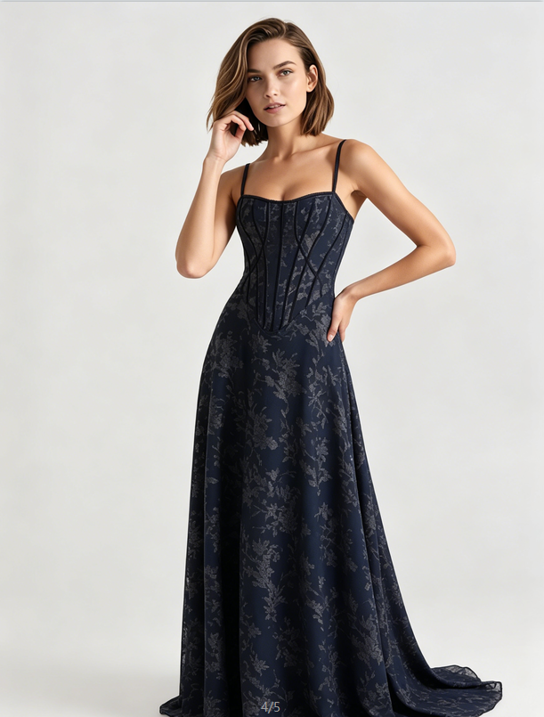Spaghetti Strap Chiffon Floral Formal Dress