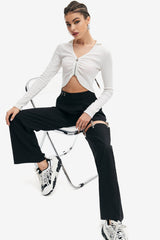 Chain Detail Cut Out Straight Pants