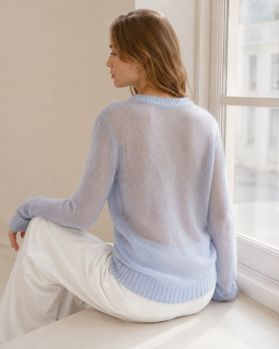 Candy Pastels Sheer Crew Neck Lightweight Knit Top