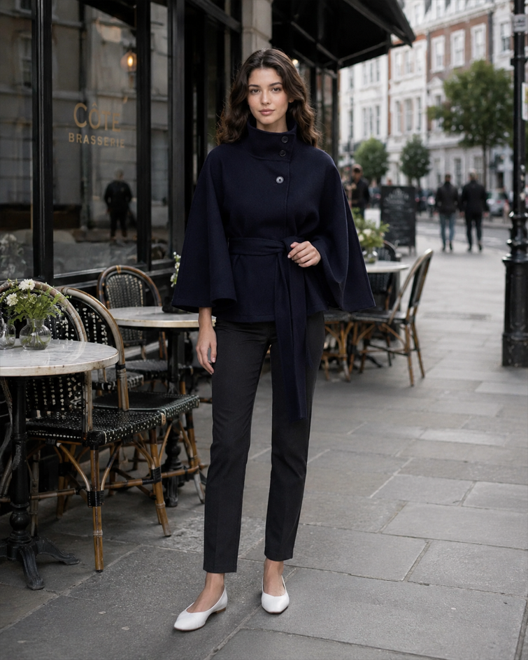 Button Up Stand Collar Cape Coat