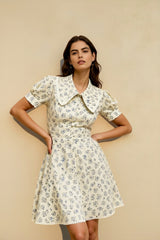 Floral Short Sleeve Peter Pan Collar Vacation Dress