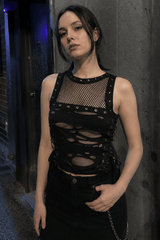 Y2K Mesh Patchwork Crop Top