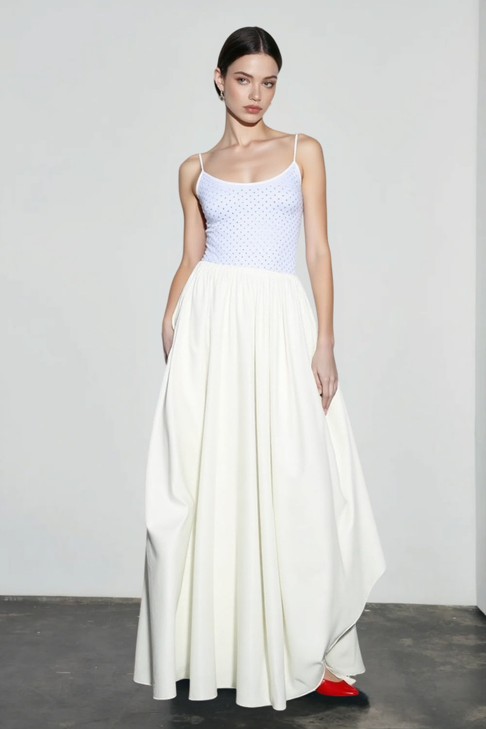 Solid Ruched Waist Flowy Vacation Skirt