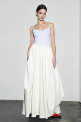 Solid Ruched Waist Flowy Vacation Skirt