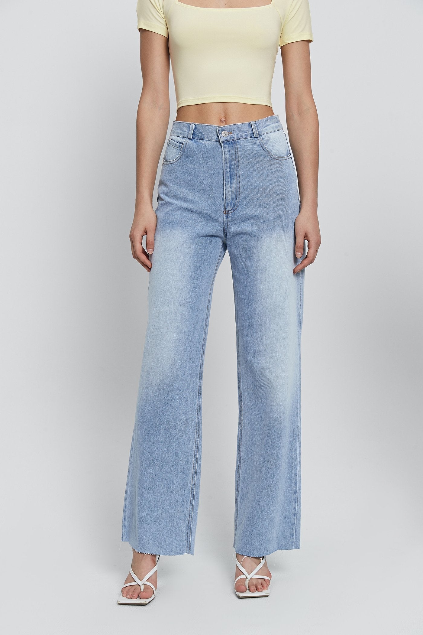 Low Waist Dual Pocket Washed Wide Leg Pants