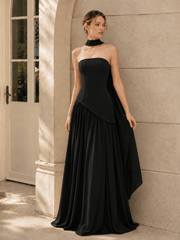 Solid Bustier High Slit Formal Dress