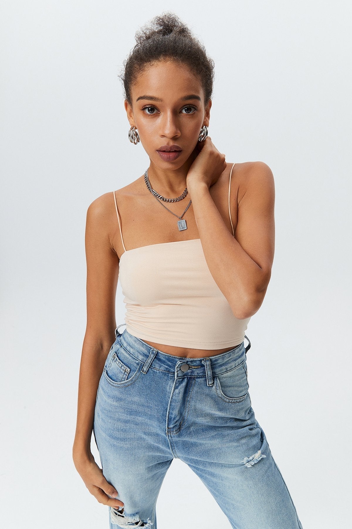 Solid Backless Cami Crop Tank Top