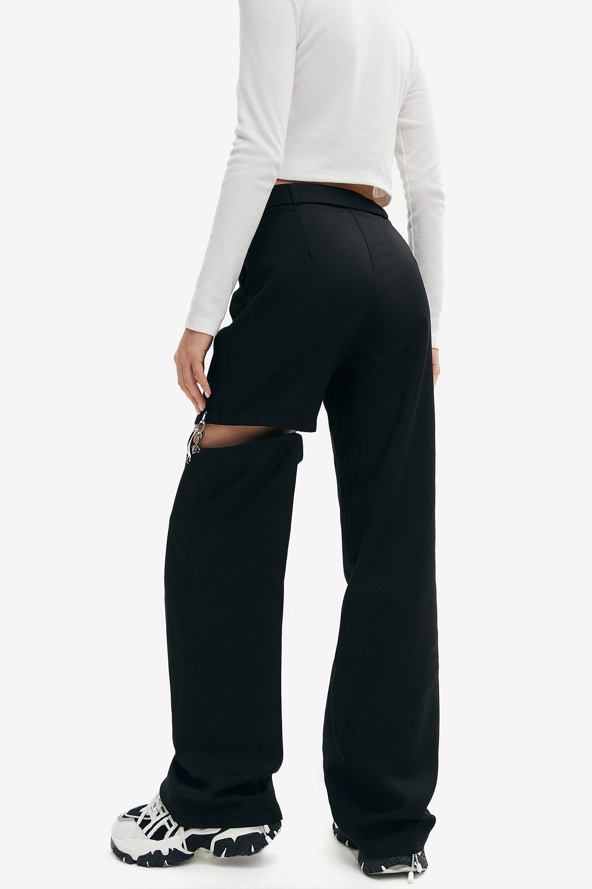 Chain Detail Cut Out Straight Pants