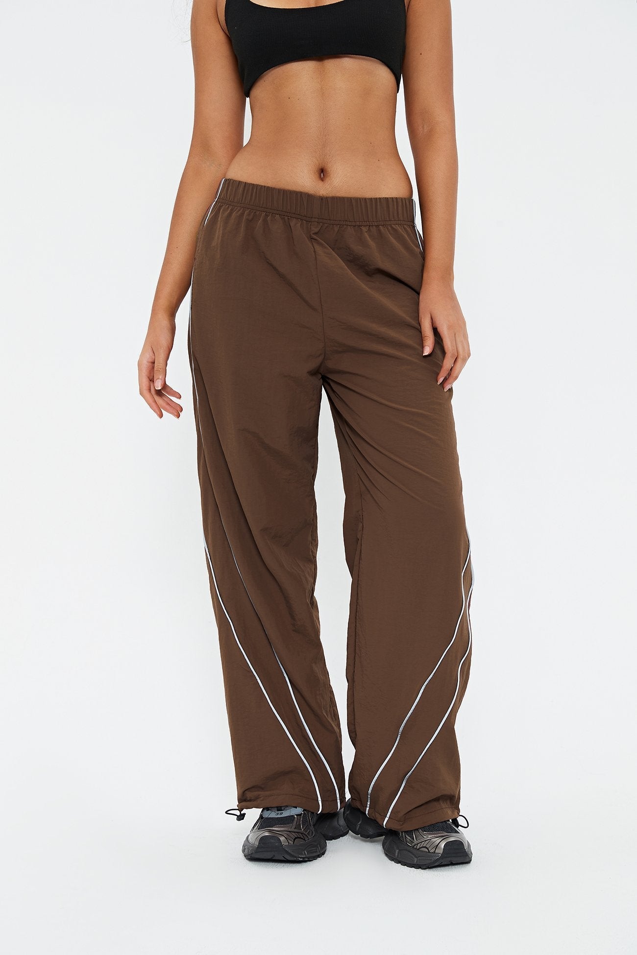 Reflective Trim Dual Pocket Drawstring Hem Cargo Pants