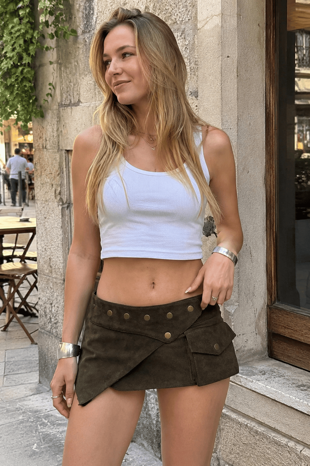 Vintage Low Waist Studded Mini Skirt