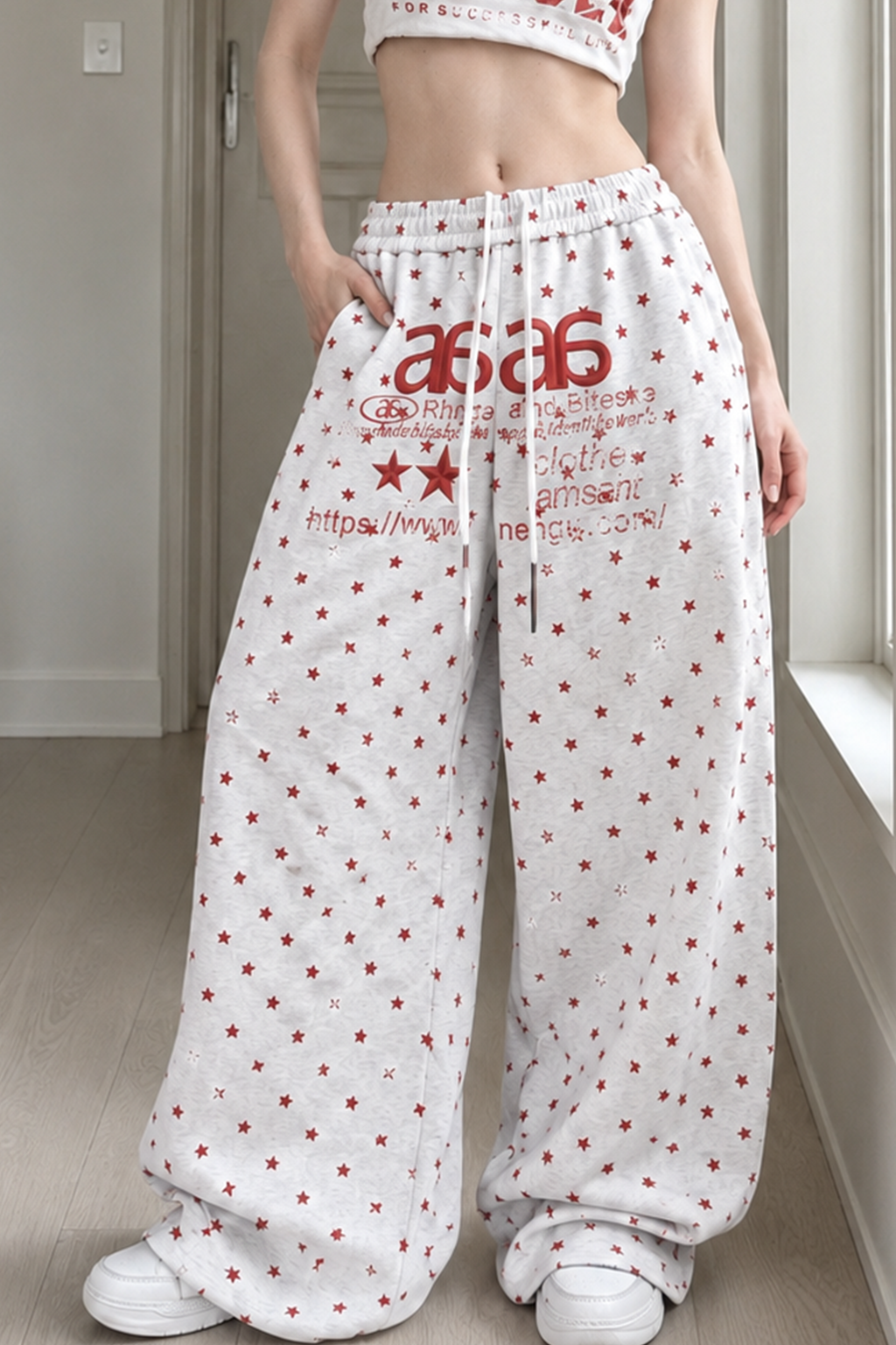 Star Letter Embroidered Cotton Baggy Sweat Pants