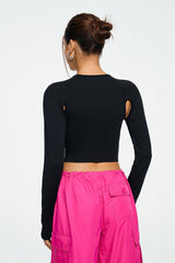 Solid Cut Out Thumb Hole Long Sleeve Top