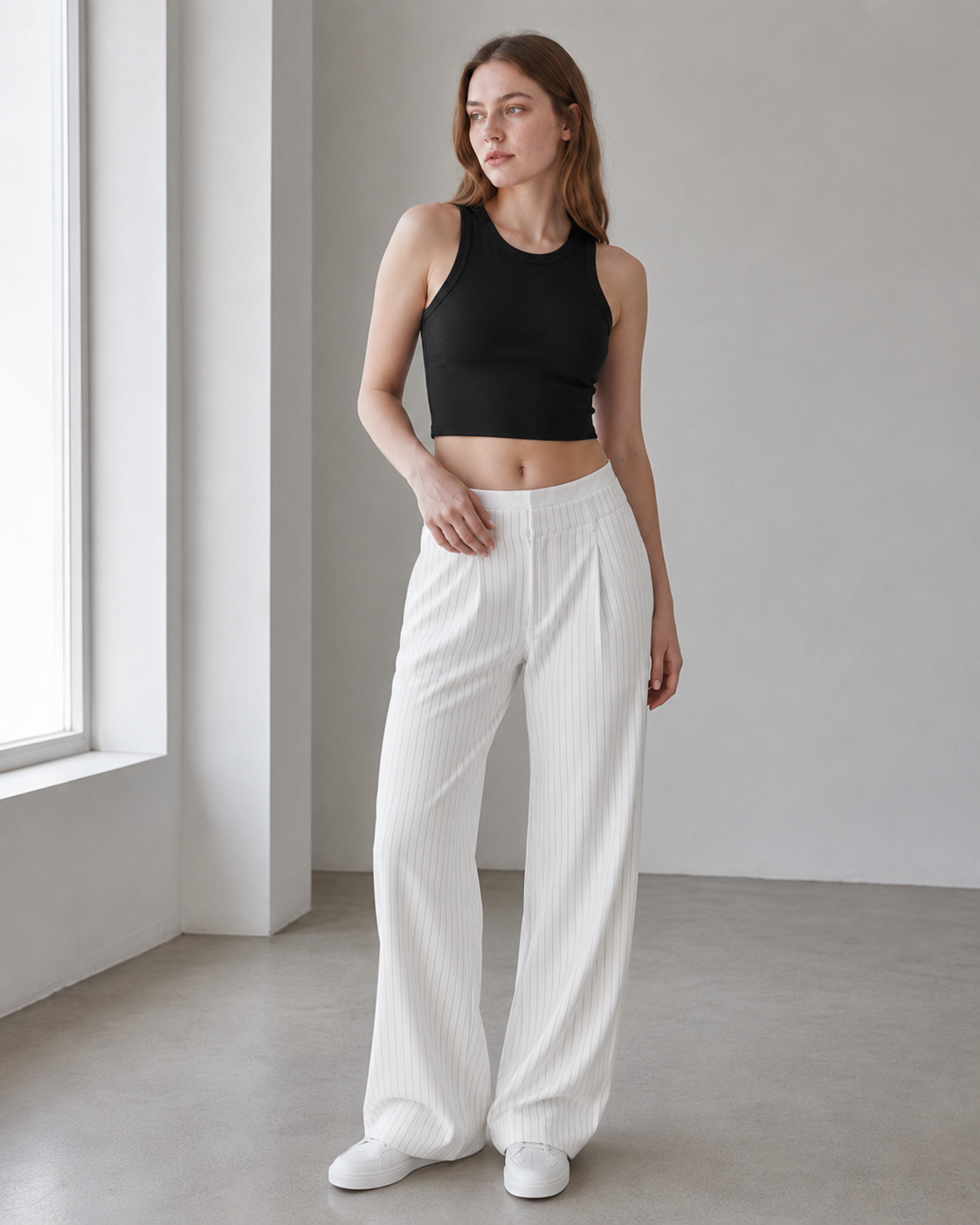 High Waist Patchwork Drapey Straight Leg Pants