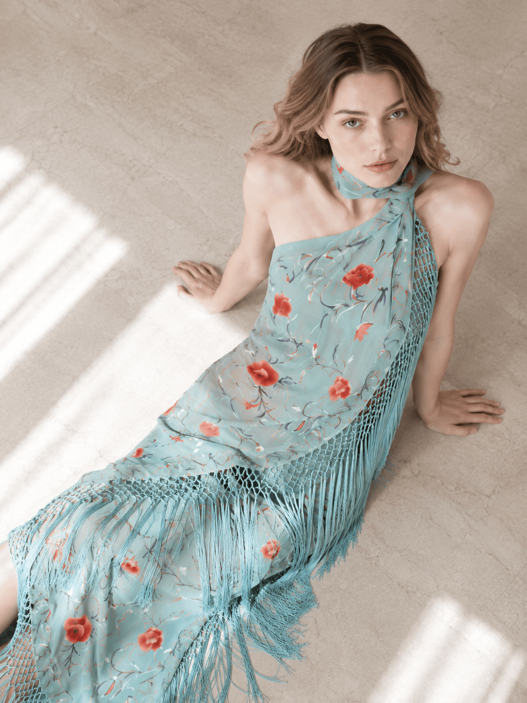 Halter Neck Printed Fringe Boho Dress