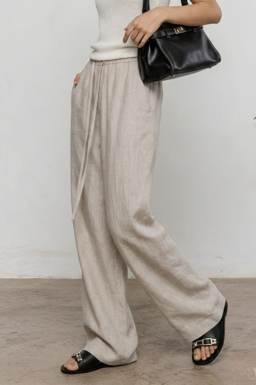 Linen Relaxed Draped Wide Leg Pants