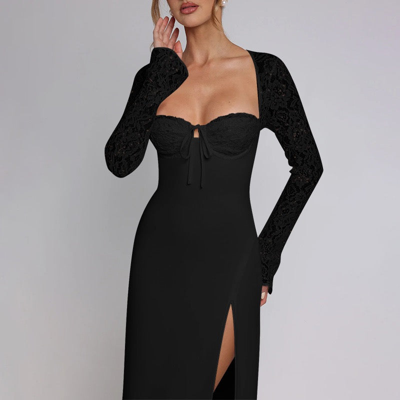 Embellished Side Split Maxi Dress in Black