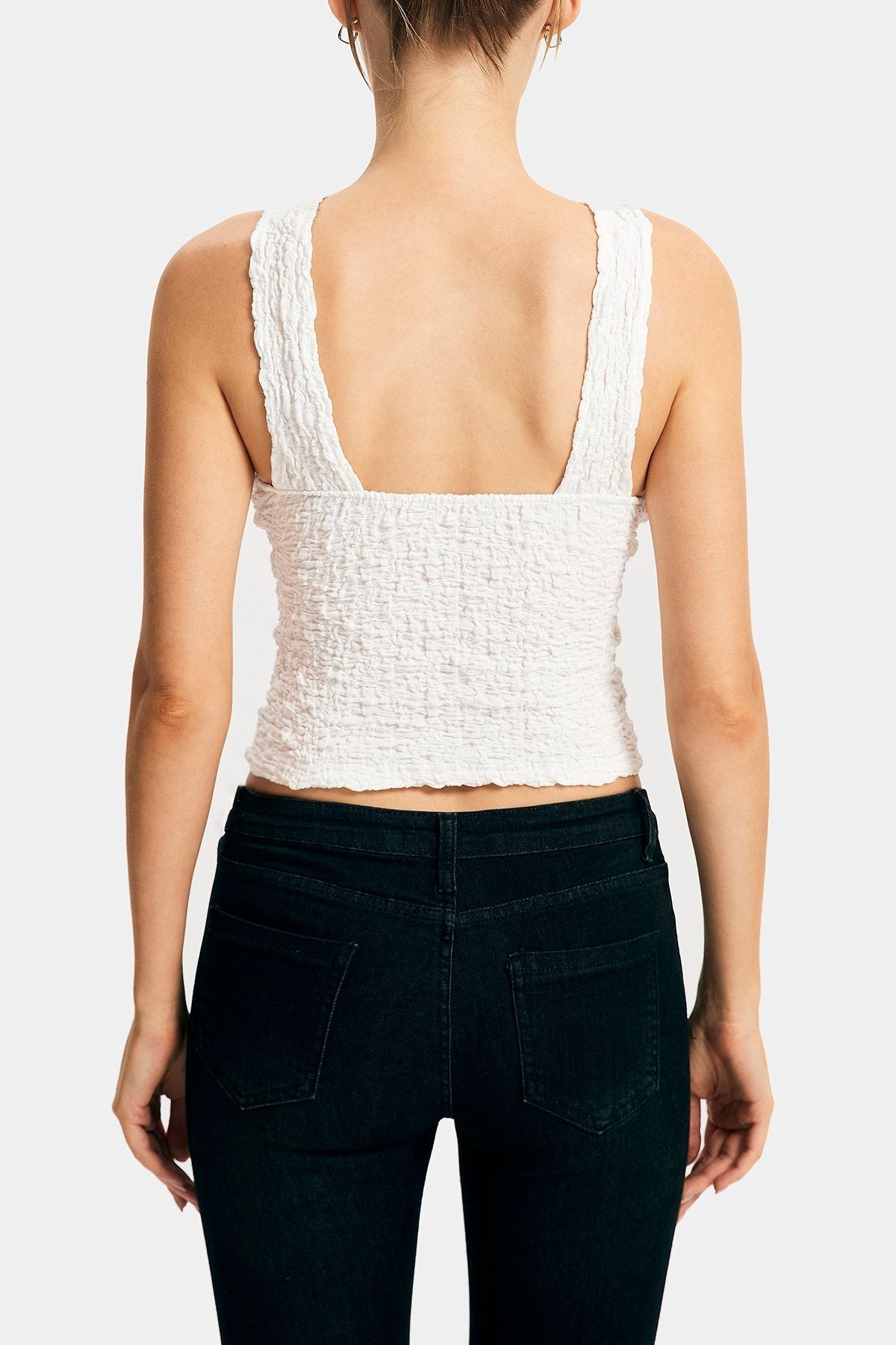Cross Over Backless Texture Tank Top