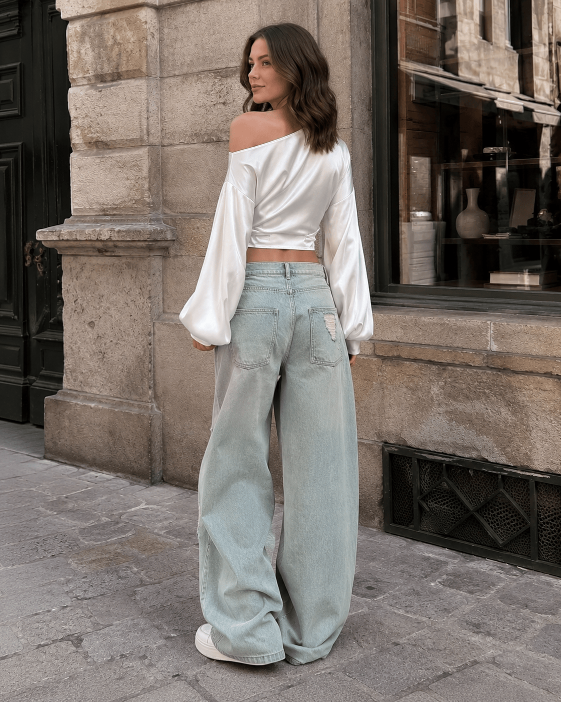 Distressed Ripped Relaxed Curved Leg Jeans