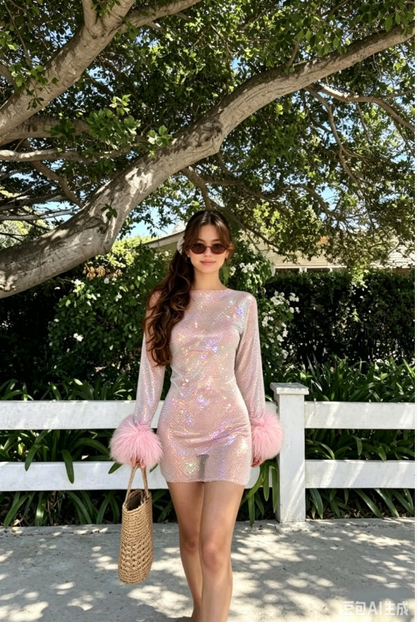 Sheer Mesh Sparkle Cocktail Dress