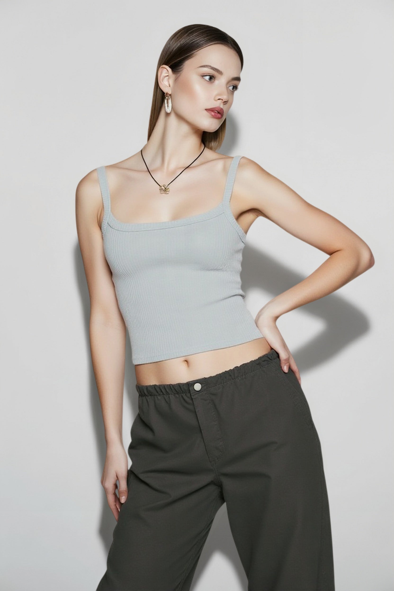 Sleeveless Strap Ribbed Causal Cropped Top Summer Solid O-neck Slim Fit Exposed Navel Mini Vest Crop Top